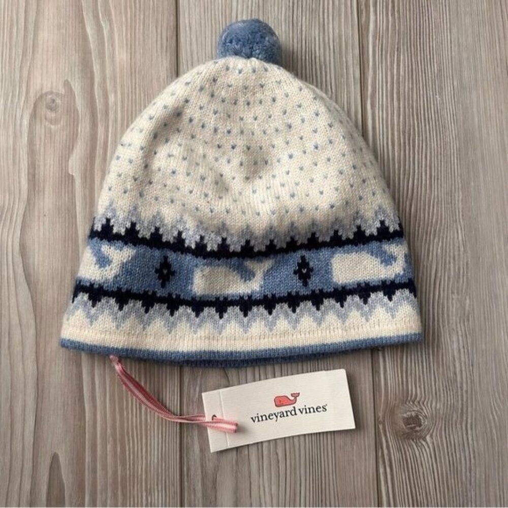 Vineyard Vines Girl's Whale Isle Fair Isle Beanie Winter Hat Frost One Size